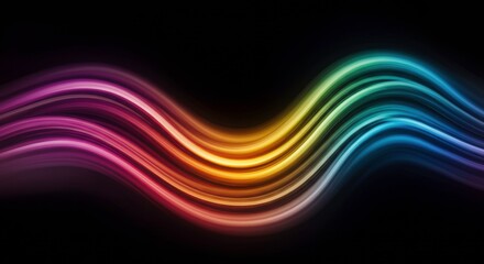 Rainbow Wave Abstract: Vibrant, flowing lines of light create a mesmerizing rainbow wave against a black background.  Perfect for designs needing a dynamic and colorful element.