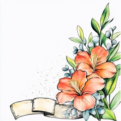 Vibrant Watercolor Illustration: Delicate Floral Corner Arrangement. AI Generated