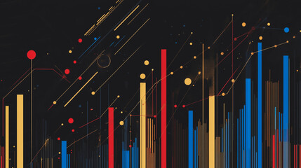 Obraz premium Abstract black background with Colorful charts and graphs with statistics to innovative analyze business potential and forecast future development of companies growth.