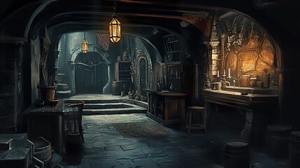 Dark Medieval Hall: An Enthralling Digital Painting