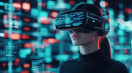 Immersive virtual reality experience modern technology hub digital art futuristic environment close-up view innovation