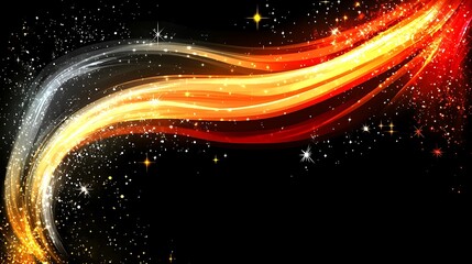 Abstract Golden And Red Swirling Light Trails With Stars