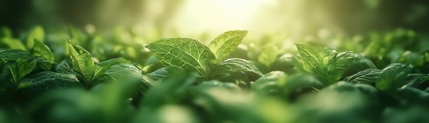 Lush Green Mint Leaves in Sunlit Garden Capturing Nature's Freshness and Vibrant Growth in a Serene Outdoor Setting