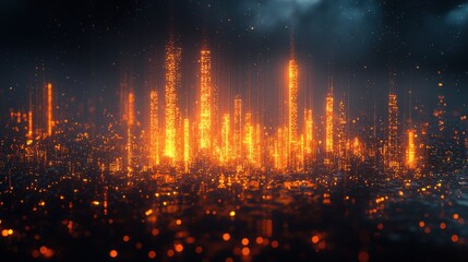 Fototapeta premium Futuristic Cityscape at Night with Glowing Structures and Lights