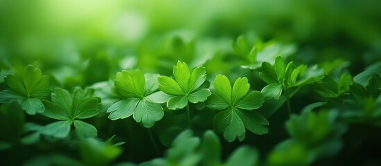 Lush Green Clover Field with Sunlight Creating a Serene and Peaceful Natural Background for St. Patrick's Day or Nature-Themed Projects