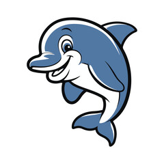 Naklejka premium Smiling Cartoon Dolphin Character Illustration with Blue and White Colors