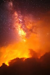 Vibrant Milky Way Galaxy Shining Through Fiery Orange Clouds at Night
