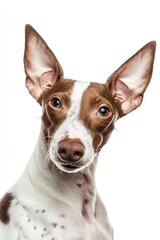 Adorable Podenco Ibicenco Dog Portrait with Large Ears on White Background