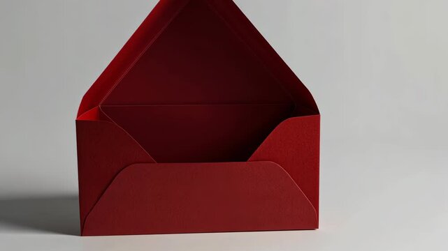 Red envelope on white background with open flap showcasing its interior design and texture for decorative purposes