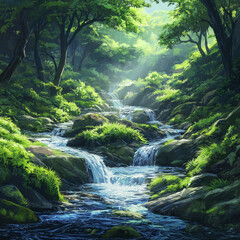 Drift with Multiple Streams Flowing Through Lush Greenery Scenic Water Landscape View