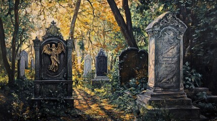 Angel in the Autumn Graveyard: A Serene Landscape