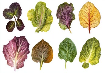 A Vibrant Collection of Fresh Leafy Greens Showcasing Varied Textures, Colors, and Shapes to Inspire Healthy Cooking and Culinary Creativity