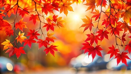 Fototapeta premium Autumn Red Leaves Branch - White Background