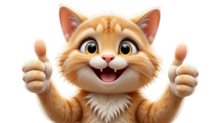 Cheerful Ginger Kitten: Double Thumbs Up, Playful Cartoon Style
