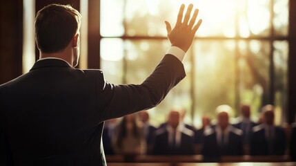 Enthusiastic politician demonstrates dedication during swearing-in.