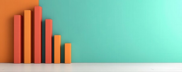 Obraz premium A colorful bar graph displays upward trends against a turquoise background, symbolizing growth and progress in data analysis.