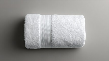 Fototapeta premium Soft, white rolled hand towel on gray. Perfect for hotel, spa, or bathroom themes.