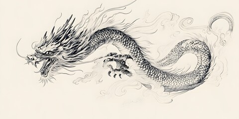 Majestic Asian Dragon: A Pen and Ink Masterpiece