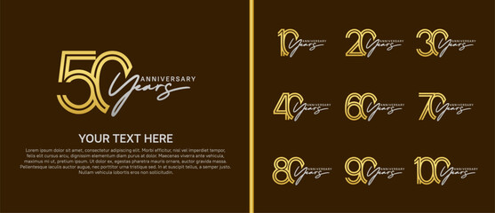 logo anniversary set. gold color with silver handwriting on brown background for special event