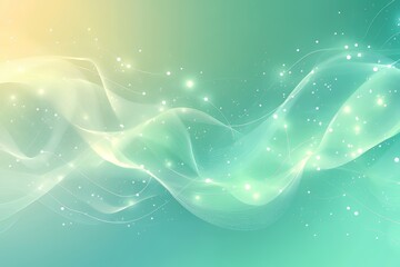 Abstract soft waves in tranquil teal and gold hues with sparkling particles.