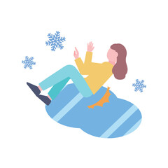 氷で転倒する女性