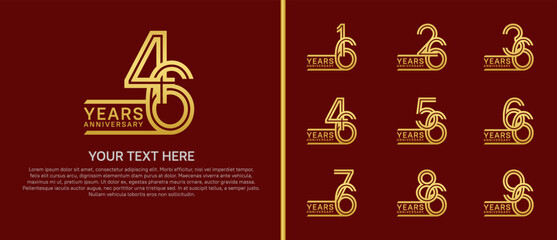 logo anniversary set. golden color on red background for special event