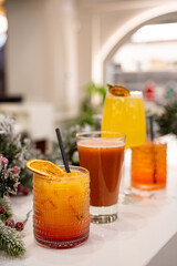 Cocktail drinks with a Christmas season theme.