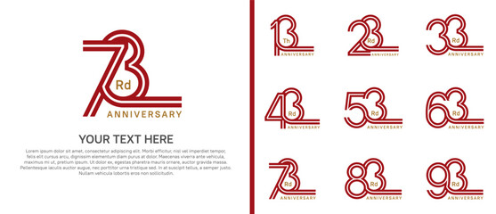 logo anniversary set. red color double line on white background for special event