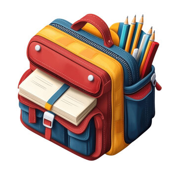 colorful school bag with pencils and books clip art preview