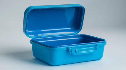Vibrant blue lunch box with an open lid and spacious interior for everyday use, isolated on white background