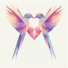 Colorful Abstract Birds Forming Heart Shape in Geometric Style