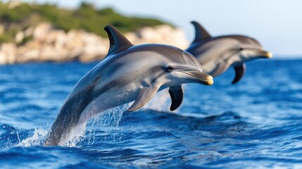 Dancing through waves, Spinner dolphins leap in vibrant ocean waters