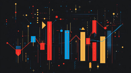 Abstract black background with Colorful charts and graphs with statistics to innovative analyze business potential and forecast future development of companies growth.