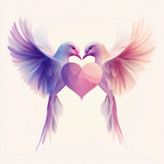 Obraz premium Two Elegant Birds Forming Heart Shape with Colorful Wings
