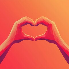 Fototapeta premium Colorful Low-Poly Hands Forming Heart Shape on Vibrant Background