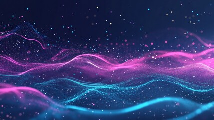 Fototapeta premium Colorful waves form a mesmerizing abstract pattern with glowing points, evoking motion and energy on a dark background