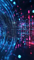 Digital Data Stream Visualization Depicts Big Data Analytics and Information Technology.