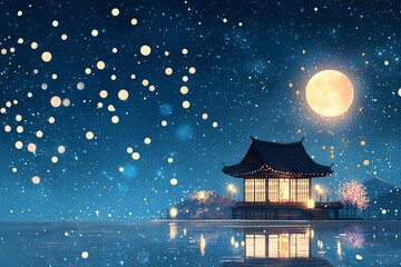 Fototapeta premium elegant moonlit hanok