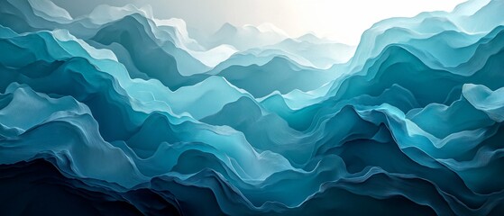 Obraz premium Abstract teal mountainscape; serene, calming background; ideal for wellness