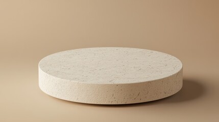 Minimalist Travertine Podium Display on Beige Background for Product Showcase
