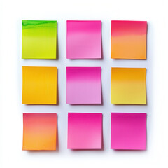 Fototapeta premium Colorful gradient sticky notes arranged in grid pattern isolated design on white background