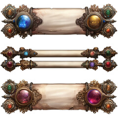 Four vintage blank parchment scrolls isolated 