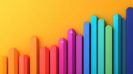A vibrant bar graph in bright colors against a yellow background, illustrating data progression or performance metrics.