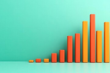 A vibrant bar graph in orange and yellow against a teal background, illustrating growth and data trends.