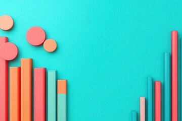 A vibrant composition of colorful bars and circles against a turquoise background, ideal for modern design and visual data representation.