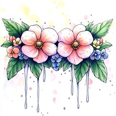 Vibrant Floral Illustration: Delicately Painted Spring Blossoms Dripping with Color. AI Generated