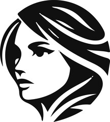 sketch silhouette icon logo symbol face of modern woman with long hair as a symbol of beauty