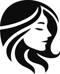 sketch silhouette icon logo symbol face of modern woman with long hair as a symbol of beauty