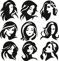 sketch silhouette icon logo symbol face of modern woman with long hair as a symbol of beauty