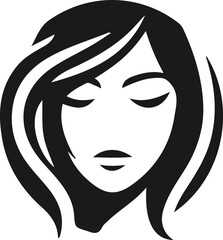 sketch of the silhouette of a logo icon, a symbol of a modern woman's face with long, minimalist hair as a symbol of beauty